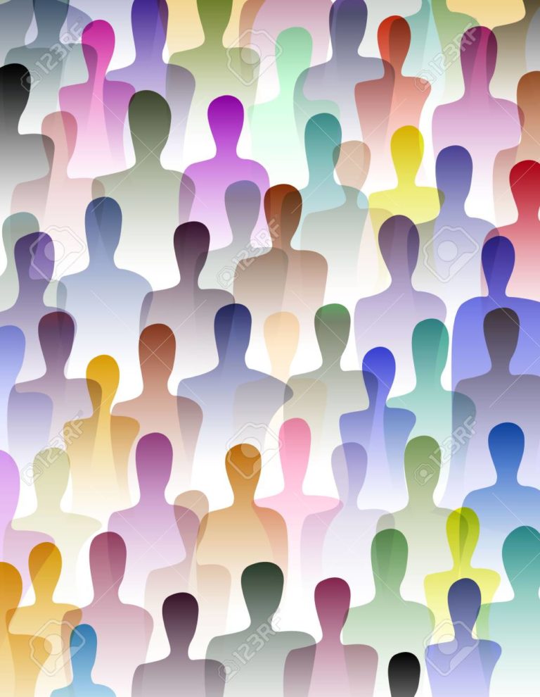 many people, crowd concept, color of inner world of each person,