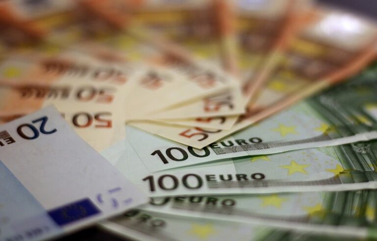 Closeup on pile of euro banknotes. Free public domain CC0 image.